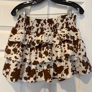 Brown and White Cow Print Ruffled Skirt